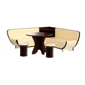 Кухонный уголок Лотос экокожа бежево-коричневый (пуф коричневый) левый