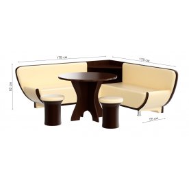 Кухонный уголок Лотос экокожа бежево-коричневый (пуф коричневый) левый