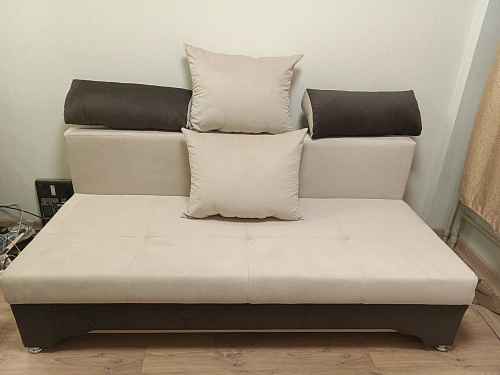 Диван Тарис-2 микровельвет коралловый / коричневый фото покупателя 2