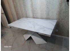 Стеклянный стол Хасселвуд 160(220)х90х77 белый мрамор / черный фото покупателя 12