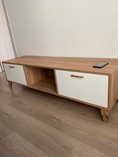 ТВ-тумба Эго Т-3 на ножках бетон светлый / белый глянец фото покупателя 28