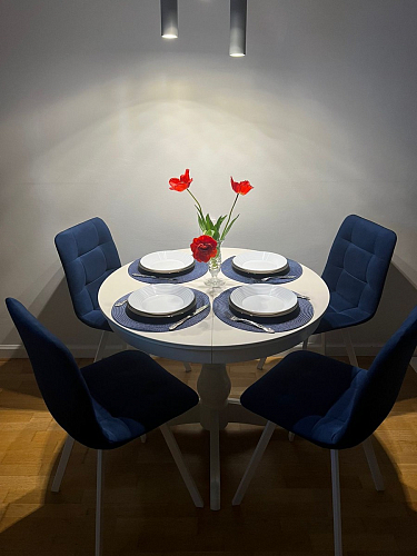 Стул на металлокаркасе Чилли синяя ткань / белый фото покупателя 615