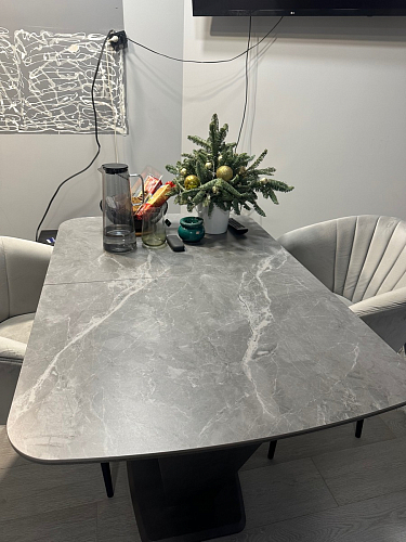 Стол на тумбе Петир 120(160)х80х75 белая шагрень / дуб с пилением фото покупателя 11