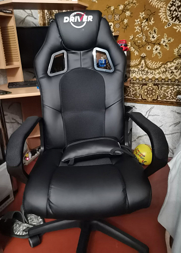 Компьютерное кресло Driver/Драйвер кожзам черный / ткань синий фото покупателя 151