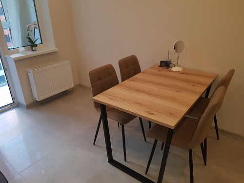 Стеклянный стол Фостер 120(160)х120х76 белый мрамор / черный фото покупателя 20