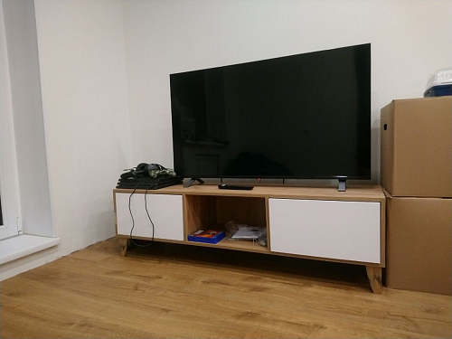 ТВ-тумба Эго Т-3 на ножках бетон светлый / белый глянец фото покупателя 55