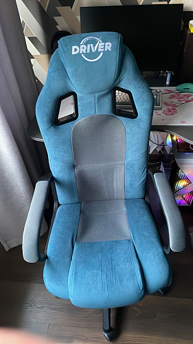 Компьютерное кресло Driver/Драйвер кожзам черный / ткань синий фото покупателя 88