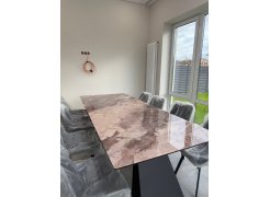 Стеклянный стол Денхольм 240(290)х100х75 белый мрамор / черный фото покупателя 9