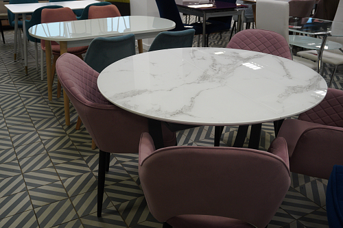 Стеклянный стол Венера белый мрамор / графит из шоурума 2