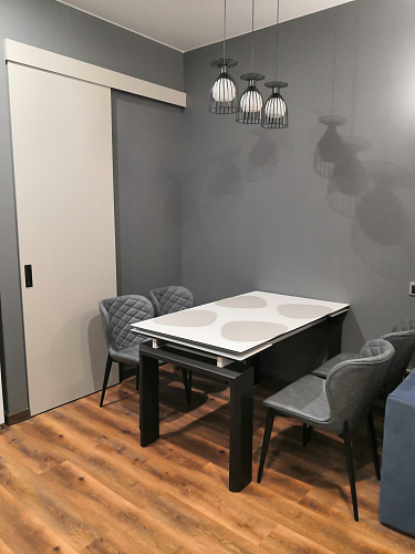 Стеклянный стол Давос бежевый мрамор / дуб монтана фото покупателя 1