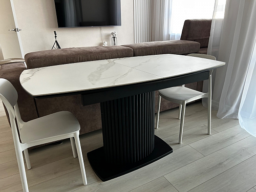 Стеклянный стол Фестер 140(180)х80 кристл статуарио / черный фото покупателя 2