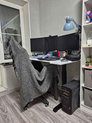 Компьютерный стол Маркос с механизмом подъема 140х80х75 белый / вотан дуб фото покупателя 39