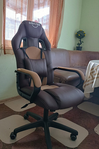 Компьютерное кресло Driver/Драйвер кожзам черный / ткань синий фото покупателя 61