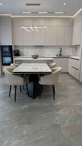 Стеклянный стол Хасселвуд 160(220)х90х77 белый мрамор / черный фото покупателя 11