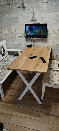 Стеклянный стол Фостер 120(160)х120х76 серый мрамор / черный фото покупателя 53