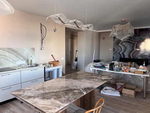 Керамический стол Монерон 180(240)x90 calacatta gold / дуб монтана фото покупателя 1