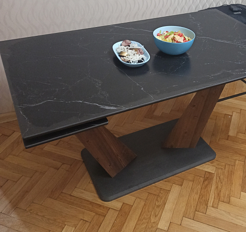 Керамический стол Кели 140(200)х80х76 серый мрамор / черный фото покупателя 2