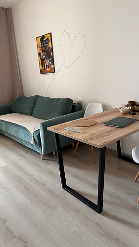 Стеклянный стол Фостер 120(160)х120х76 серый мрамор / черный фото покупателя 35