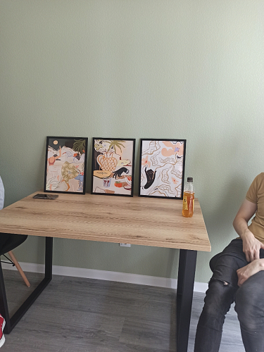 Стеклянный стол Фостер 120(160)х120х76 белый мрамор / черный фото покупателя 2