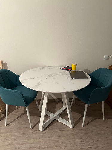 Стеклянный стол Норфолк d100 белый мрамор / черный фото покупателя 26