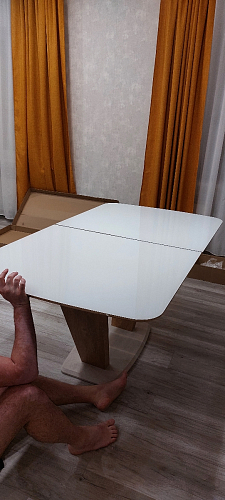 Стол на тумбе Петир 120(160)х80х75 белая шагрень / дуб с пилением фото покупателя 2