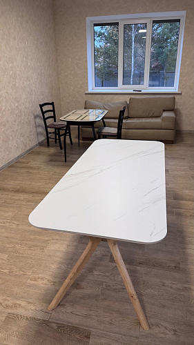 Стеклянный стол Абилин 100(140)х100х76 мрамор черный / черный матовый фото покупателя 53