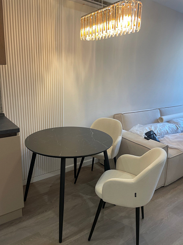 Стеклянный стол Абилин 100(140)х100х76 мрамор черный / черный матовый фото покупателя 44