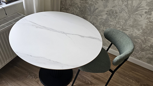 Стеклянный стол Кэмерон 110х110х75 серый / черный фото покупателя 8