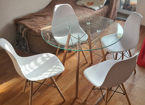 Стеклянный стол PT-151 90х90х76 clear glass / wood фото покупателя 14