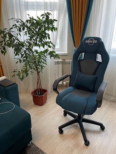 Компьютерное кресло Driver/Драйвер кожзам черный / ткань синий фото покупателя 115