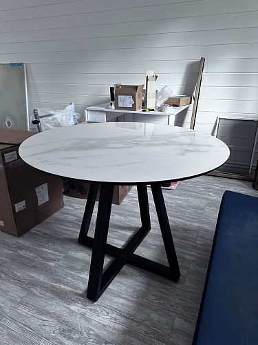 Стеклянный стол Норфолк d100 белый мрамор / черный фото покупателя 53