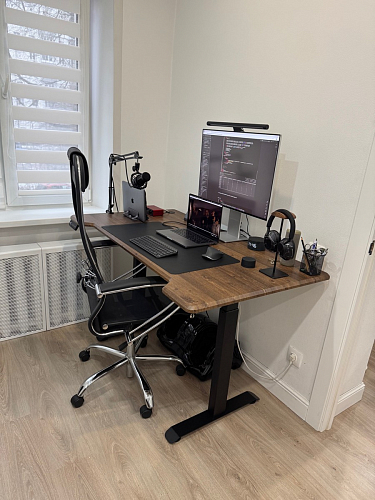 Компьютерный стол Маркос с механизмом подъема 120х75х75 черный / кантри орех фото покупателя 37