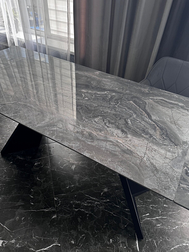 Керамический стол Ливи 140(200)х80х78 серый мрамор / черный фото покупателя 5