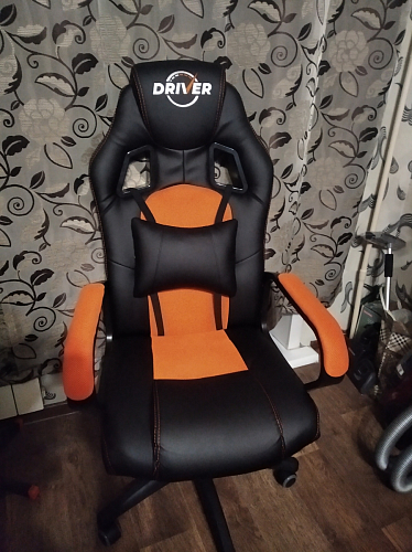 Компьютерное кресло Driver/Драйвер кожзам черный / ткань синий фото покупателя 142