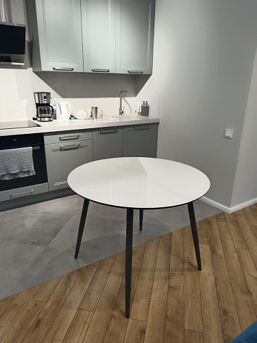 Стеклянный стол Абилин 100(140)х100х76 мрамор черный / черный матовый фото покупателя 26