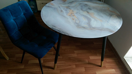 Стеклянный стол Анселм кианит / черный / золото фото покупателя 2