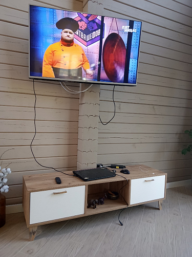 ТВ-тумба Эго Т-3 на ножках бетон светлый / белый глянец фото покупателя 1