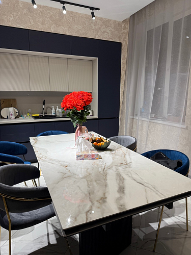 Стеклянный стол Монерон 200(260)х100х77 мейджик / орех кантри фото покупателя 16