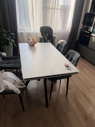 Керамический стол Вилли 140(200)х80 белый мрамор snow white / черный фото покупателя 52