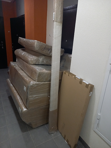 Диван угловой Сатурн правый  серая рогожка / черная экокожа фото покупателя 1