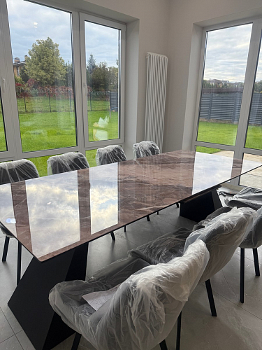 Стеклянный стол Денхольм 240(290)х100х75 обсидиан / черный фото покупателя 8