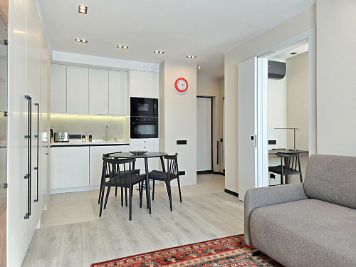 Стеклянный стол Абилин 100(140)х100х76 мрамор черный / черный матовый фото покупателя 35