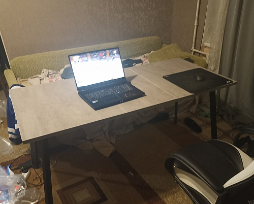 Деревянный стол Колон Лофт 120(160) х 75 черный матовый / бетон фото покупателя 45