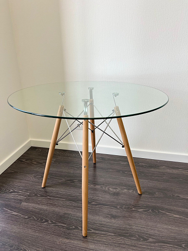 Стеклянный стол PT-151 80х80х76 clear glass / wood фото покупателя 20